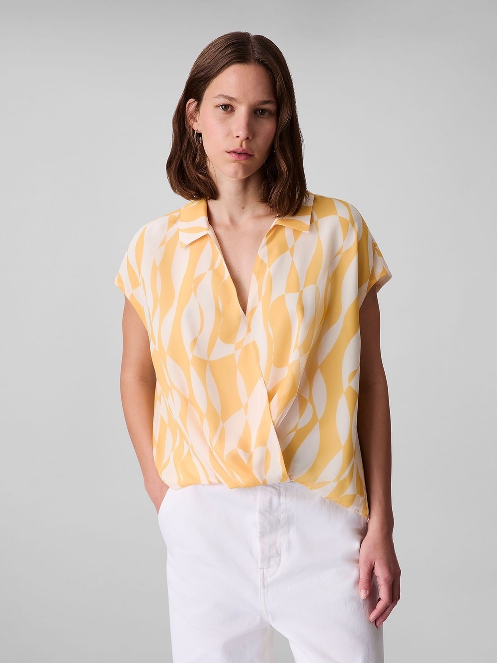 NWT Calvin Klein Yellow Print Short-Sleeve Blouse - Women